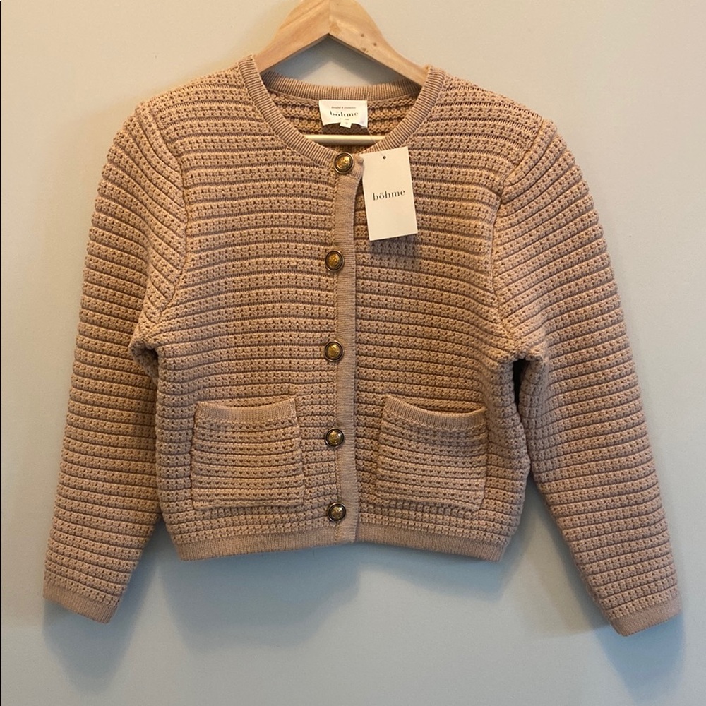 Bohme Tan Mocha Business Sweater with Gold Buttons